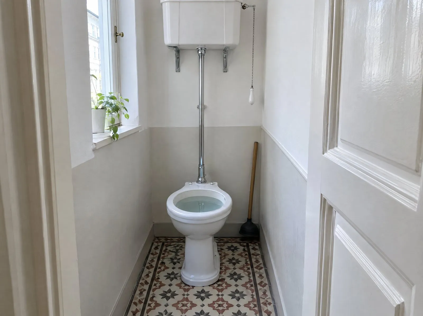 Verstopftes WC mit stehendem Wasser in einem Wiener Bad